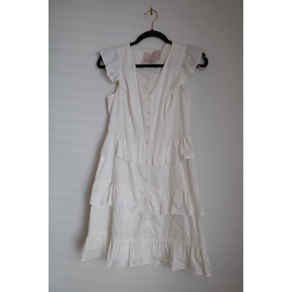 Gal‎ Meets Glam White Ruffle Tiered Button Front Dress Sleeveless Size 2